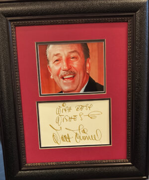 Walt Disney autograph with note