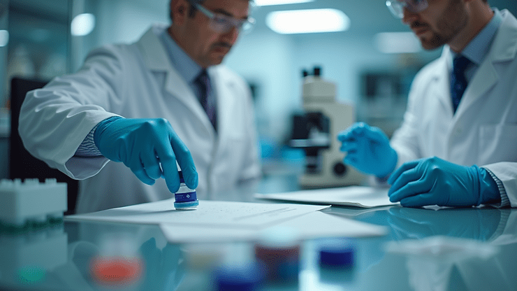High angle view of a laboratory setup with DNA testing equipment